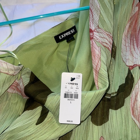 Express Green Floral One Shoulder Wrap Romper - Picture 3 of 5